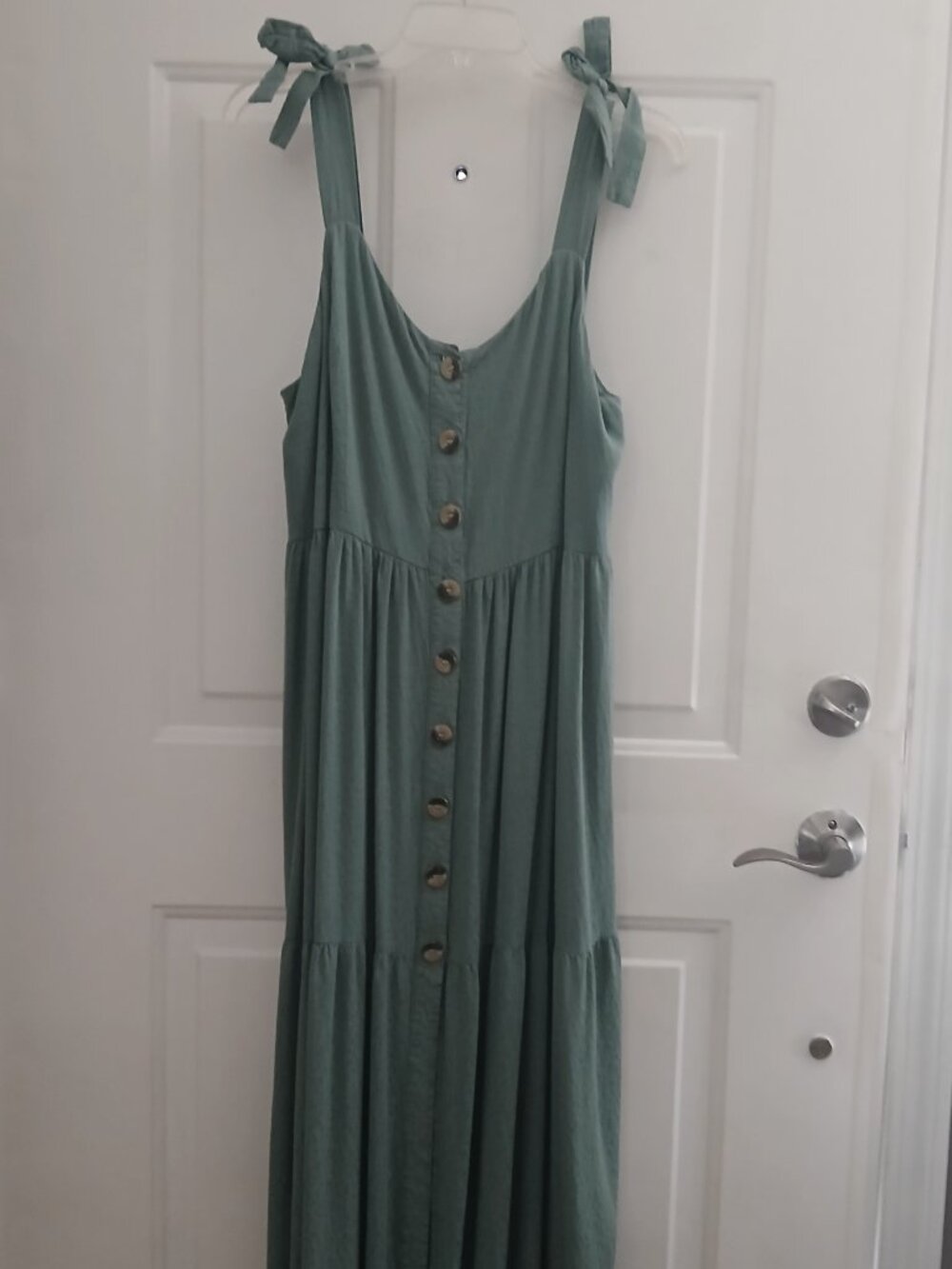 Olive Bow Strap Button Down Summer Maxi